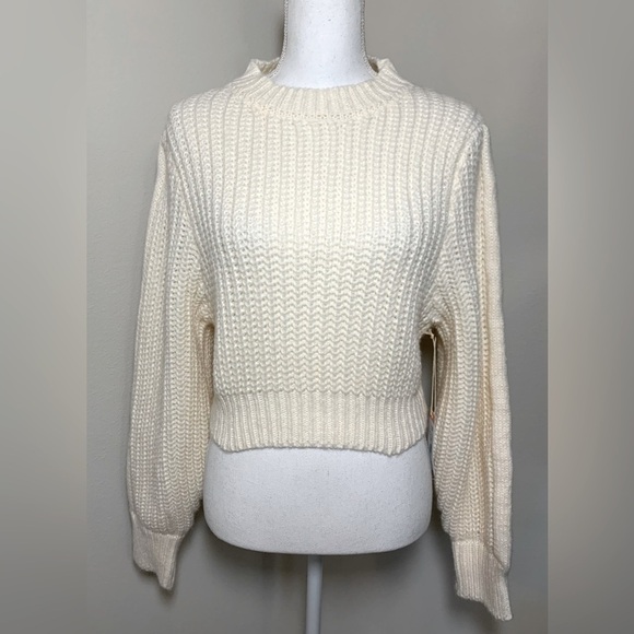 Lucca Sweaters - Lucca Women Cropped Knit Sweater Creme Color Size Small